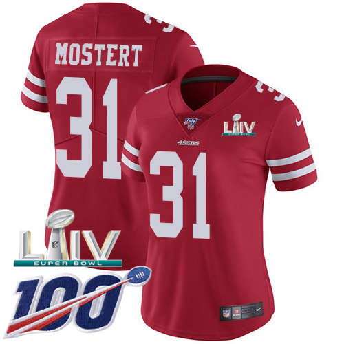 San Francisco 49ers Nike #31 Raheem Mostert Red Super Bowl LIV 2020 Team Color Women Stitched NFL 100th Season Vapor Untouchable Limited Jersey->women nfl jersey->Women Jersey